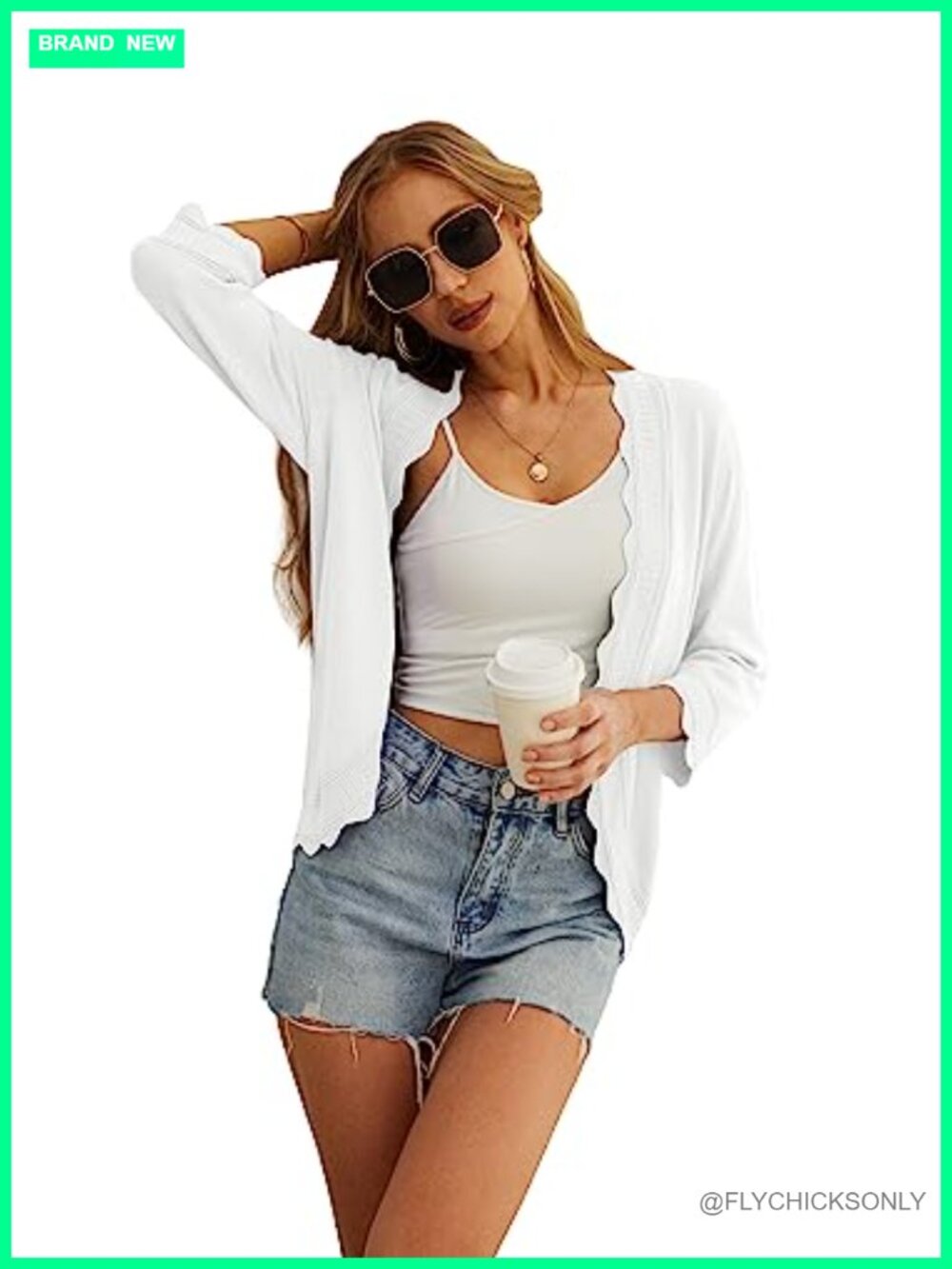 Women's Lightweight Knit Cropped Cardigan 3/4 Sleeve Summer Shrug - Picture 4 of 6